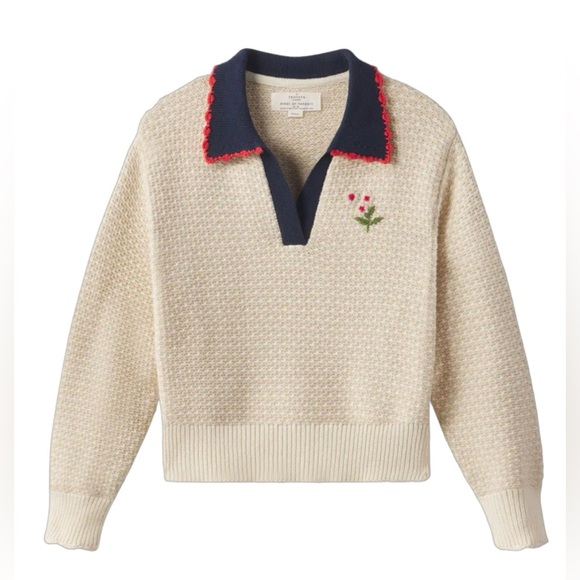 Trovata Sweaters - Trovata Birds Of Paradis NWT XS Parker Polo Sweater Antique White